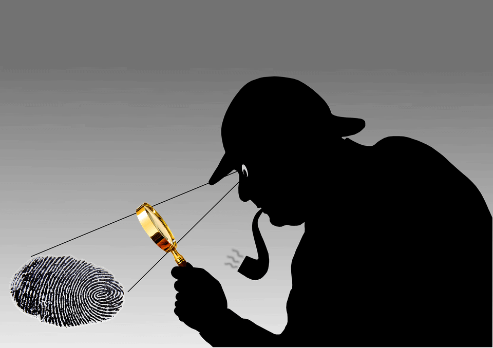 Silhouette of private investigator using magnifying lens